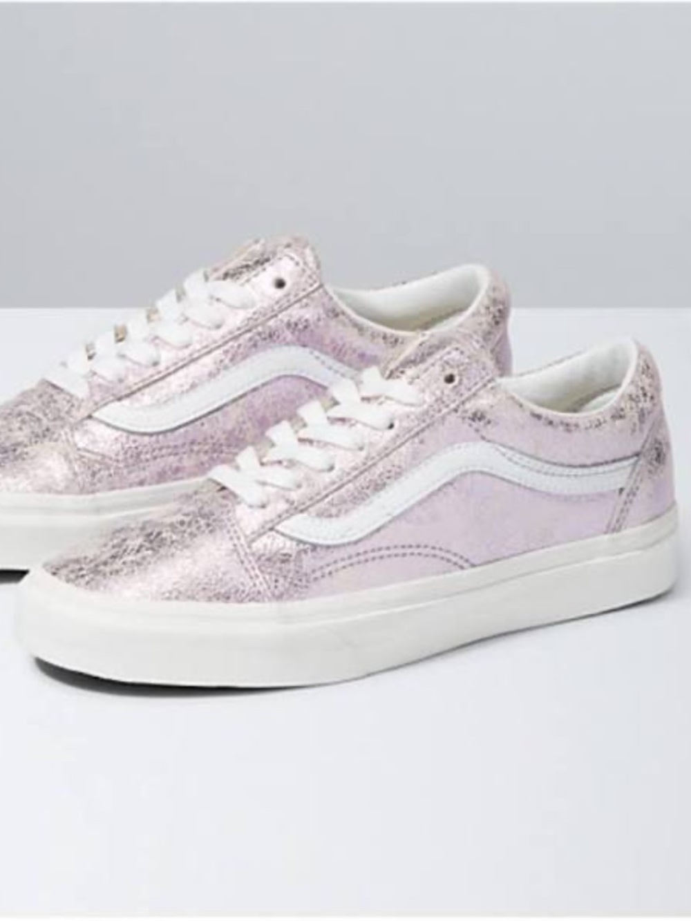 Vans Old Skool Leather Rose Gold Cracked Metallic Sneakers - size 8 womens 🌟